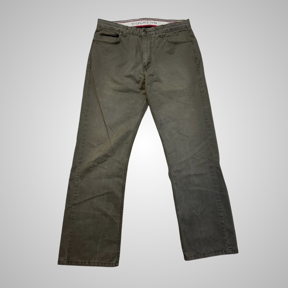 Dockers Classic‎ Fit Pants Mens 34x32 Olive Brown Excellent Flat Front Chinos